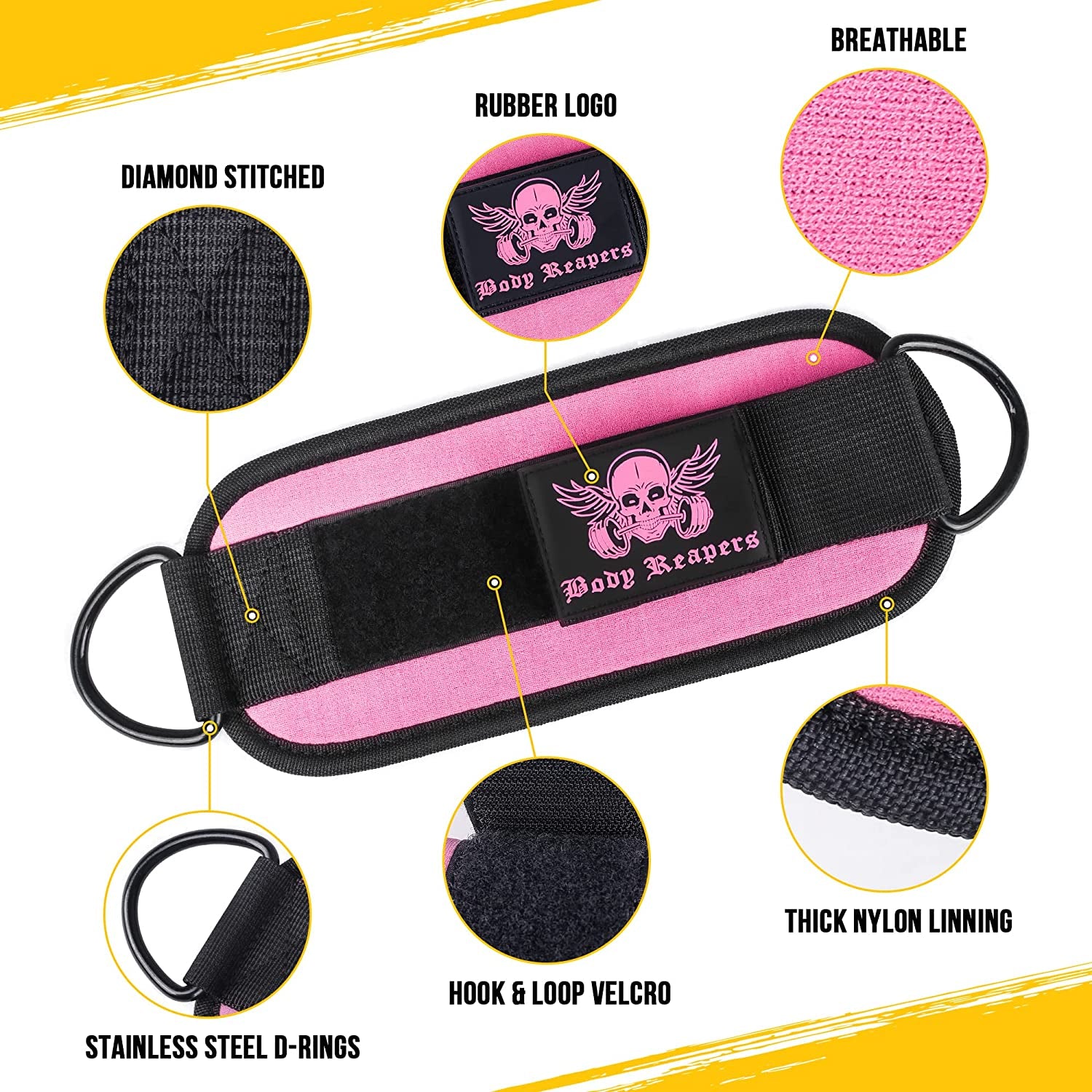 Adjustable Ankle Strap for Cable Machines - Durable Double D-Rings & Cushioned Design for Enhanced Comfort in Glute, Leg, and Lower Body Workouts